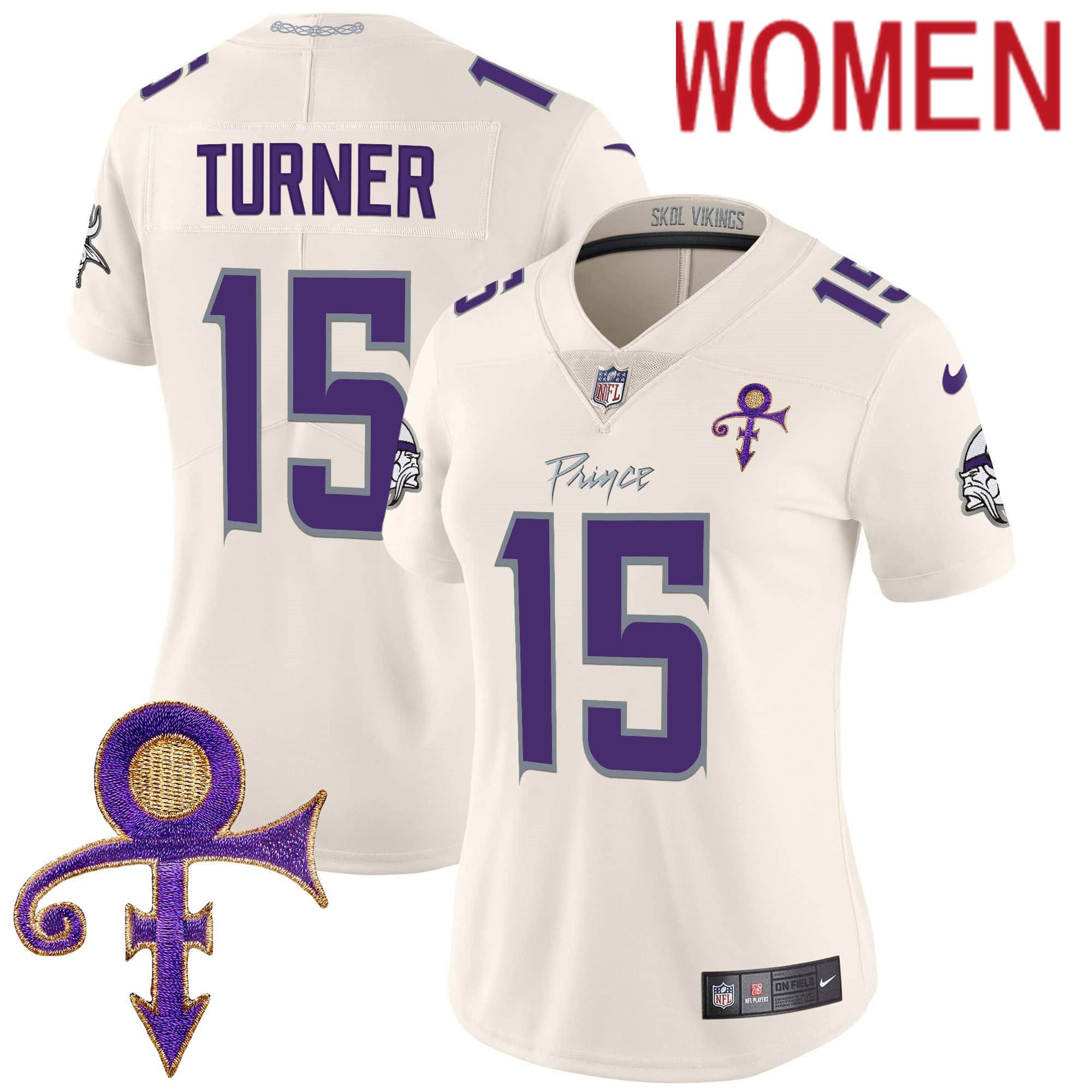 Women Minnesota Vikings 15 Turner Cream 2024 Nike Prince Vapor Limited NFL Jersey
